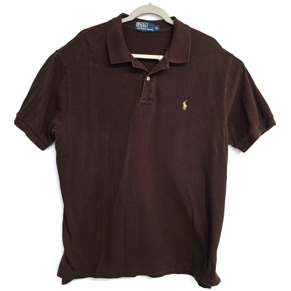 Polo Ralph Lauren Mens XL Brown Short Sleeve Cotton Pique Polo Shirt Pony Logo